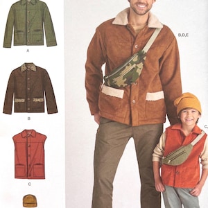 Sewing Pattern Simplicity 9694 Men&#39;s Boys Jacket Vest Hat Crossbody Bag Fanny Pack, All Sizes, Uncut