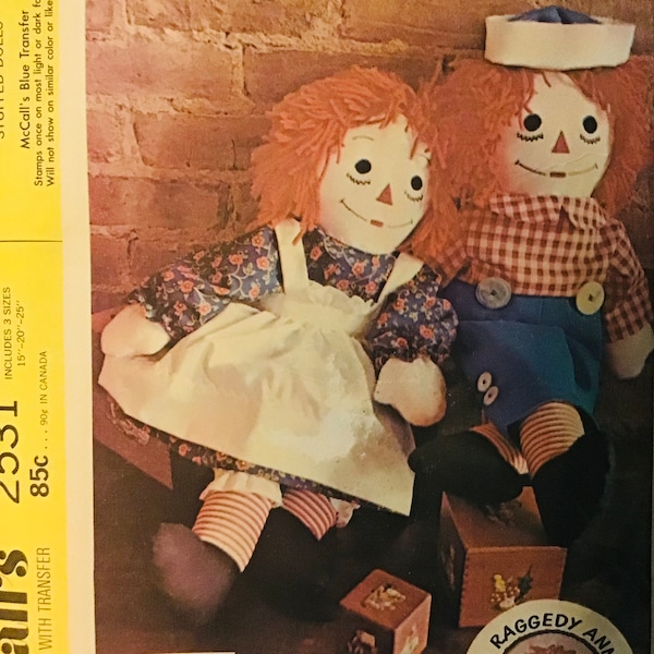 Patrón de costura McCall's 2531 15"-20-25" Muñeca y ropa Raggedy Ann y Andy con transferencia - Sin cortar FF