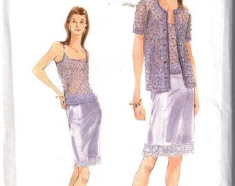 Naaipatroon Vogue 9851 Dames jasje, Top &Rok, Maat 8,10,12, Ongesneden
