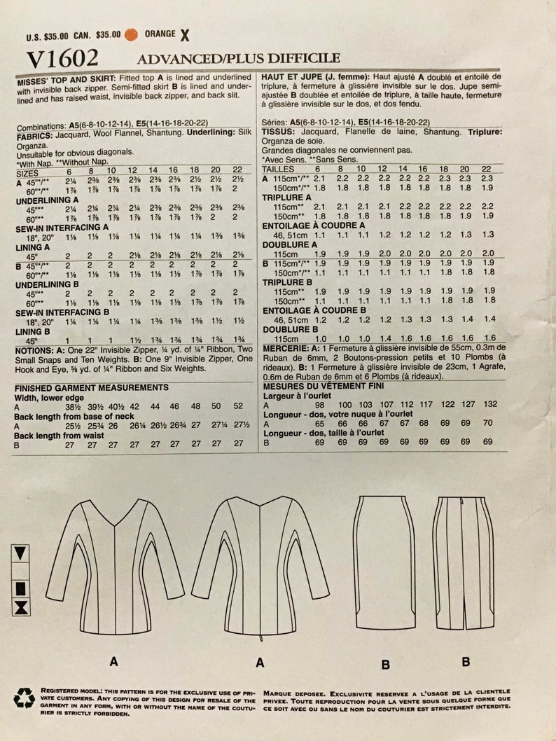Sewing Pattern Paco Peralta Barcelona Vogue 1602 Fitted Top & Skirt ...