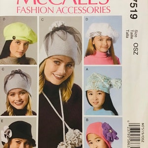 Sewing Pattern McCall’s 7519 Misses Girls’ Hats and Wraps - Size S-M-L - 21.5-22.5-23.5” Uncut Factory Folds