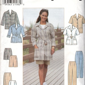 May include: A sewing pattern for a jacket, shirt, shorts, and skirt. The pattern is for sizes 12, 14, and 16. The pattern is from Simplicity and the pattern number is 8140.