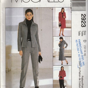 Sewing Pattern McCalls 2923 Women&#39;s Lined Jacket, Pants and Skirt, Size 12,14,16, Uncut