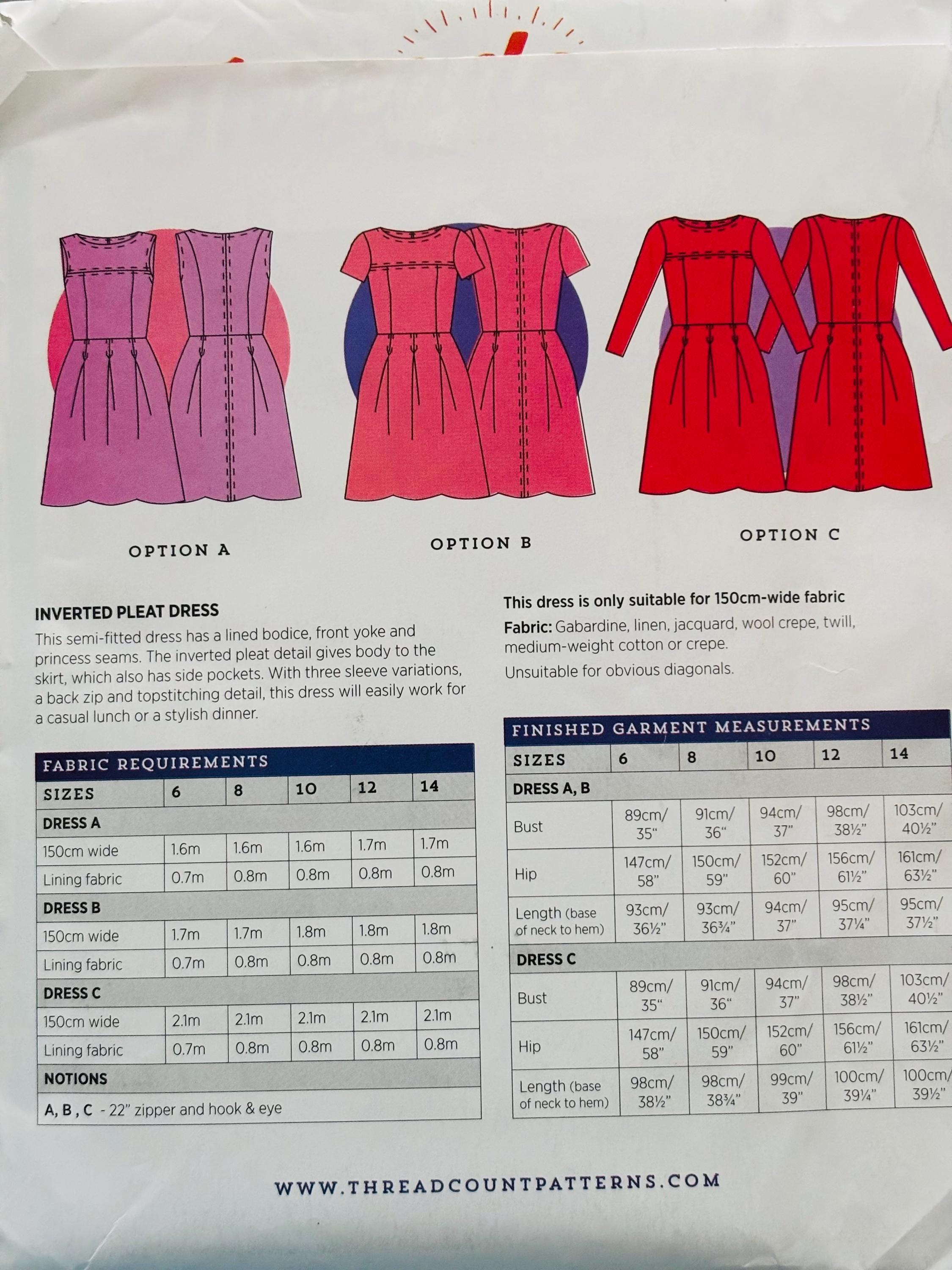 Sewing Pattern Threadcount Patterns 1615 Women's Inverted Pleat Dress 3 ...