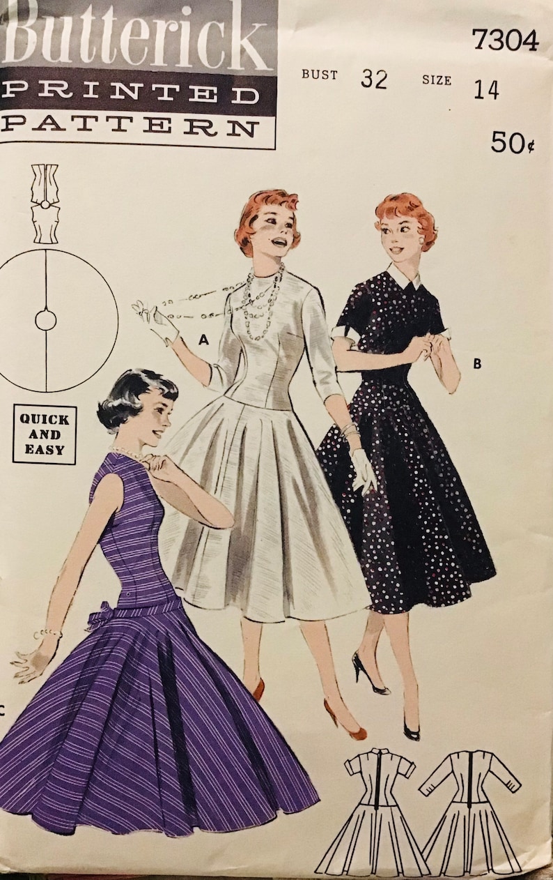 Sewing Pattern Butterick 7304 Women’s Flared Dress - Size 14 Bust 32 ...