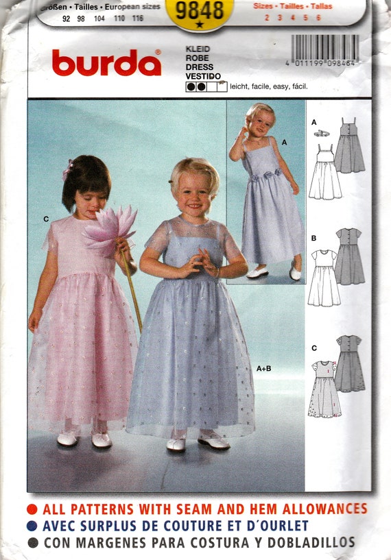 Sewing Pattern Burda 9848 Girls' Dress, Size 2-6, Uncut