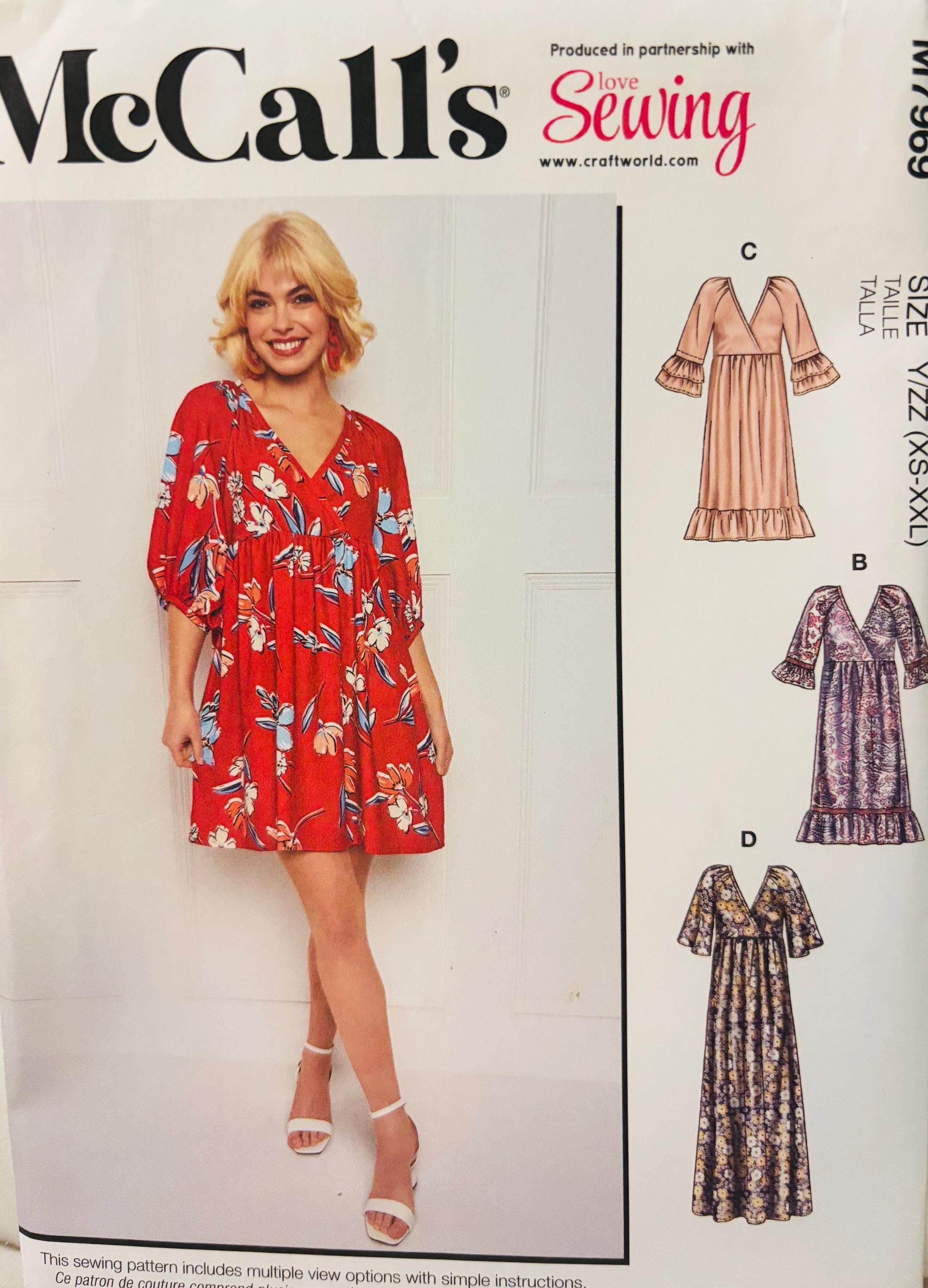 Sewing Pattern McCall’s 7969 Women’s Dress - Size 4-26 (XS-S-M-L-XL) Bust 29.5-30.5, 31.5-32.5, 34-36, 38-40; 42-44, 46-48” Uncut FF