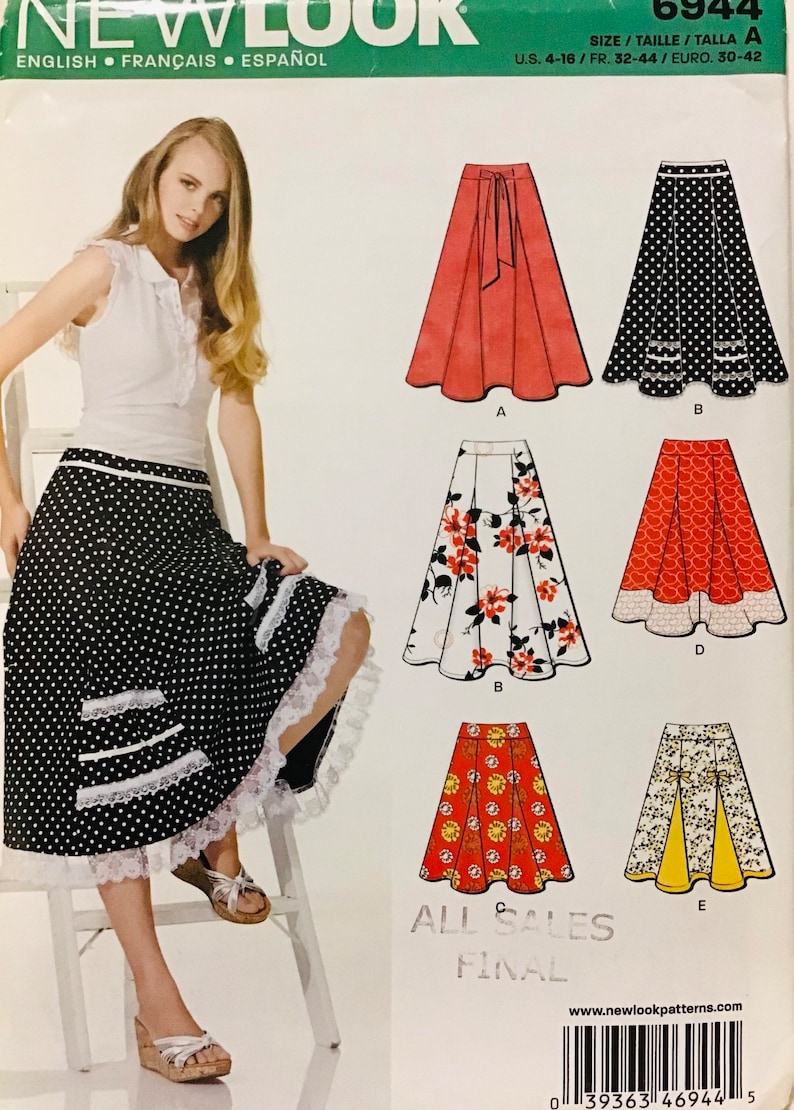 Sewing Pattern New Look 6944 Women's Skirts, Size 4-6-8-10-12-14-16 ...