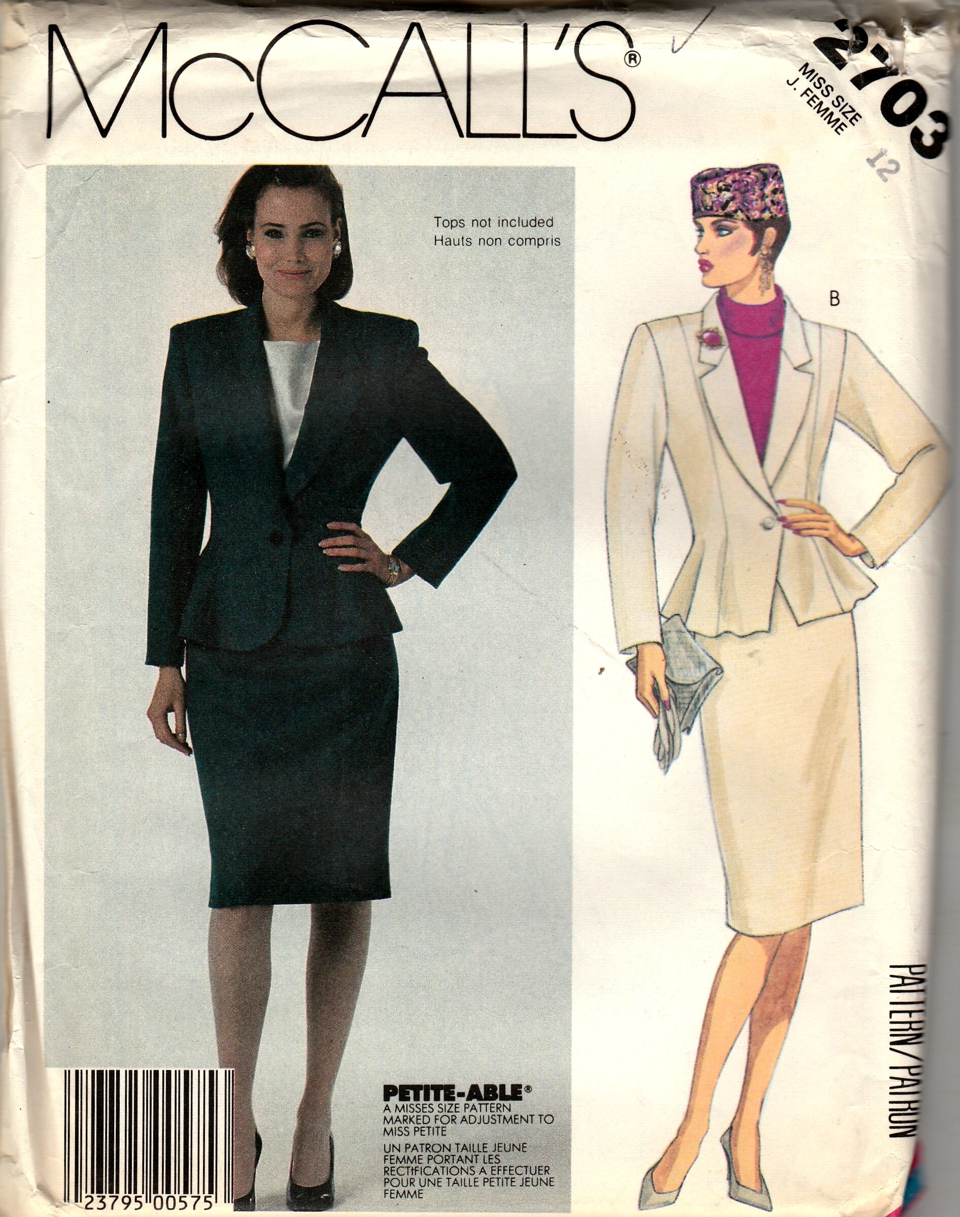 Sewing Pattern McCalls 2703 Women's Jacket & Skirt, Size 12, Uncut
