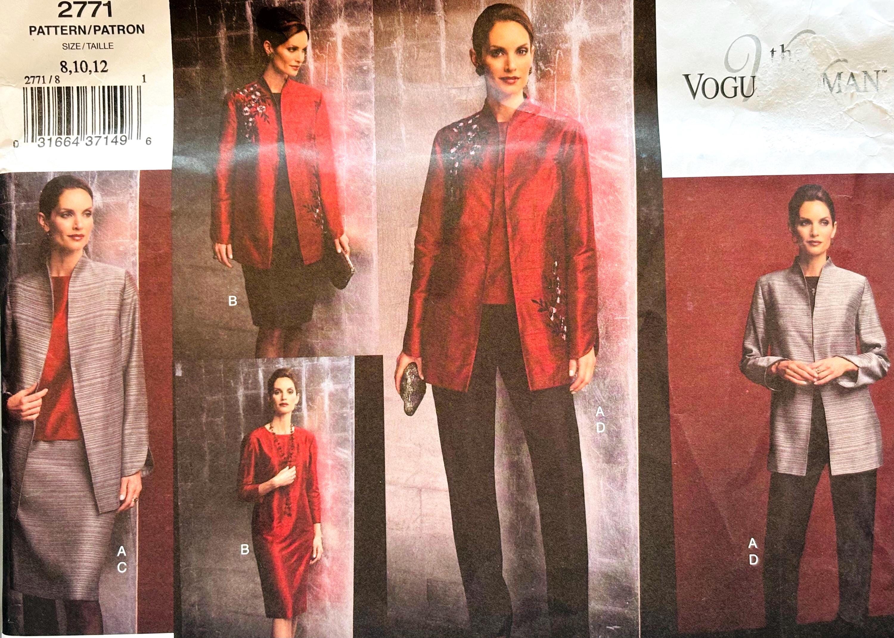 Sewing Pattern Vogue 2771 Women’s Loose-Fitting Jacket Top Dress Skirt & Pants - Size 8-10-12 Bust 31.5-32.5-34”- Uncut Factory Folds