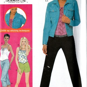 May include: A sewing pattern for a jacket, trousers, and two tops. The pattern is for sizes DD 4, 5, 8, and 10. The pattern is from Simplicity and includes the text "LEARN top stitching techniques".