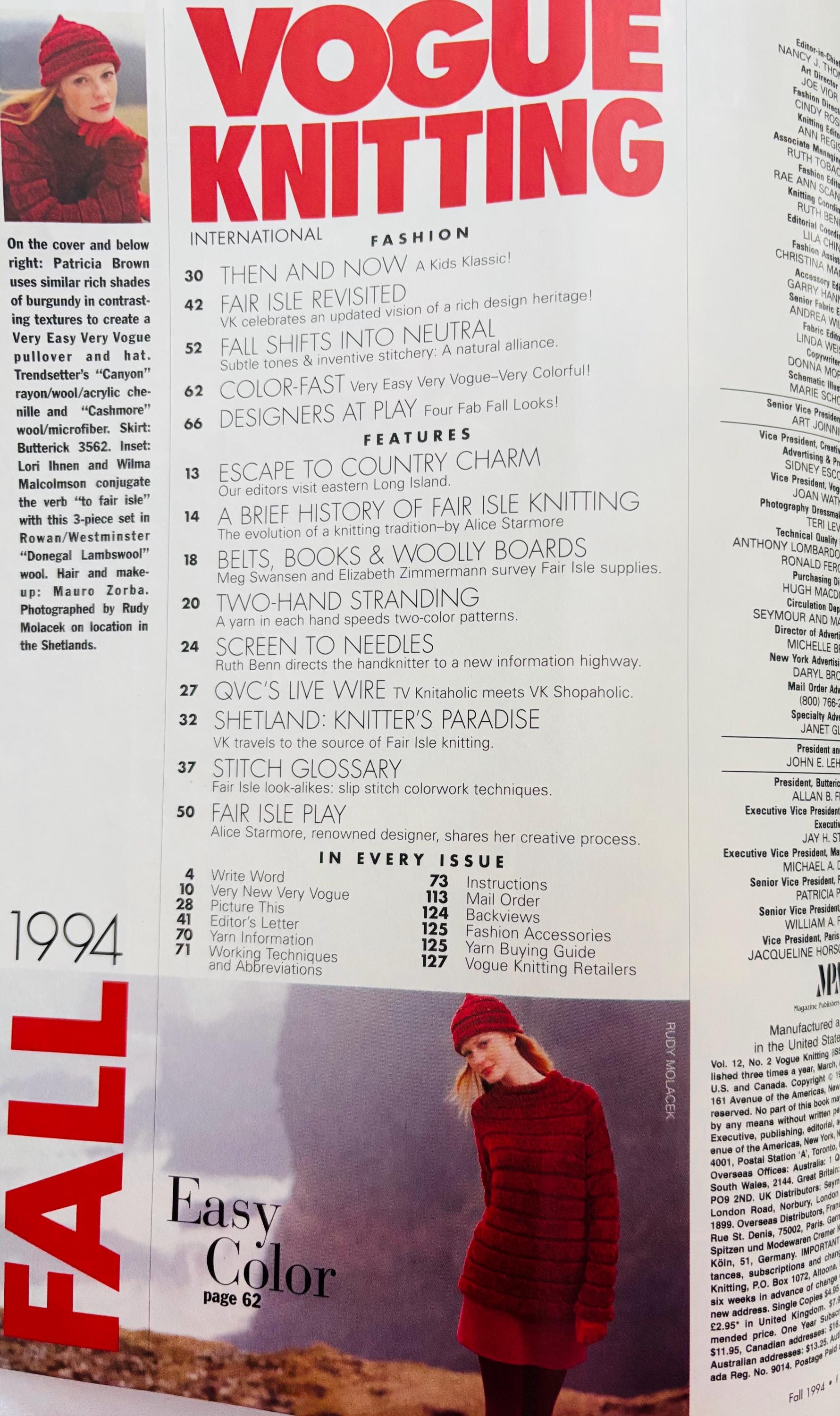 Vogue Knitting Magazine Fall 1994 Fair Isle Focus Alice Starmore