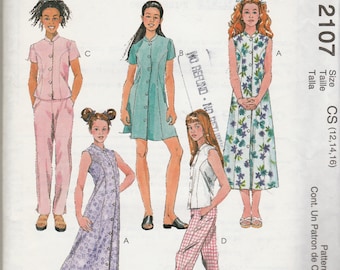 Sewing Pattern McCalls 2107 Girls' Dress, Top & Pants, Size 12,14,16, Uncut