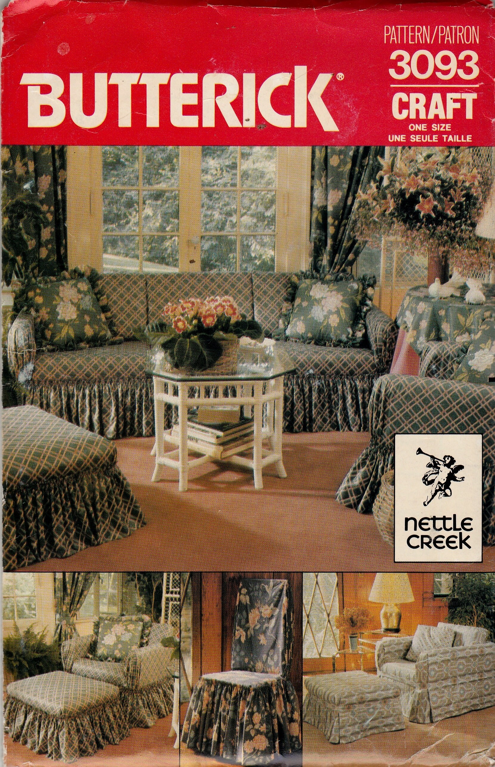 Sewing Pattern Butterick 3093 Couch Slipcovers Set, One Size, Uncut