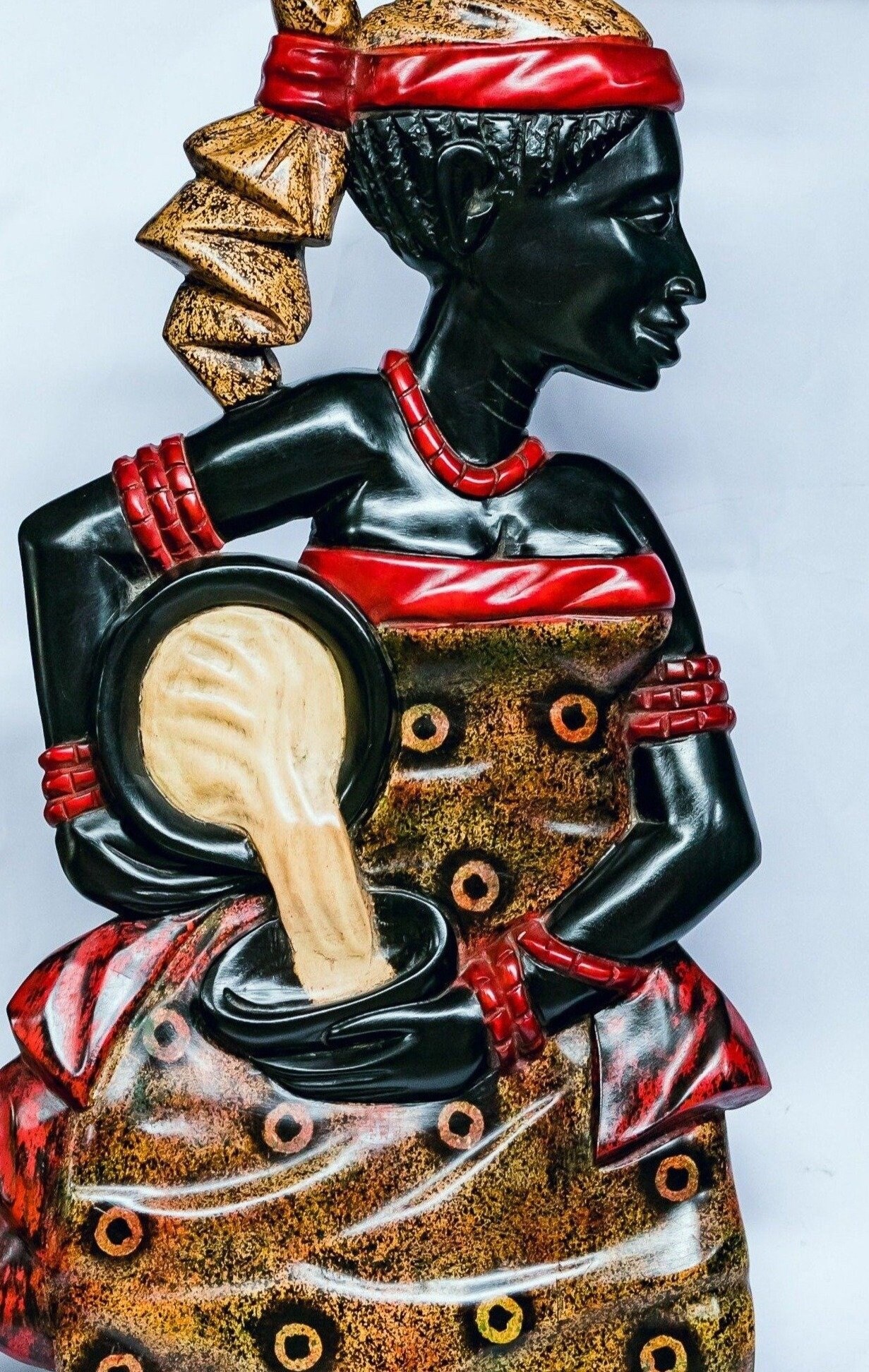African Wood Sculpture-Two Women pounding Cassava under Tree