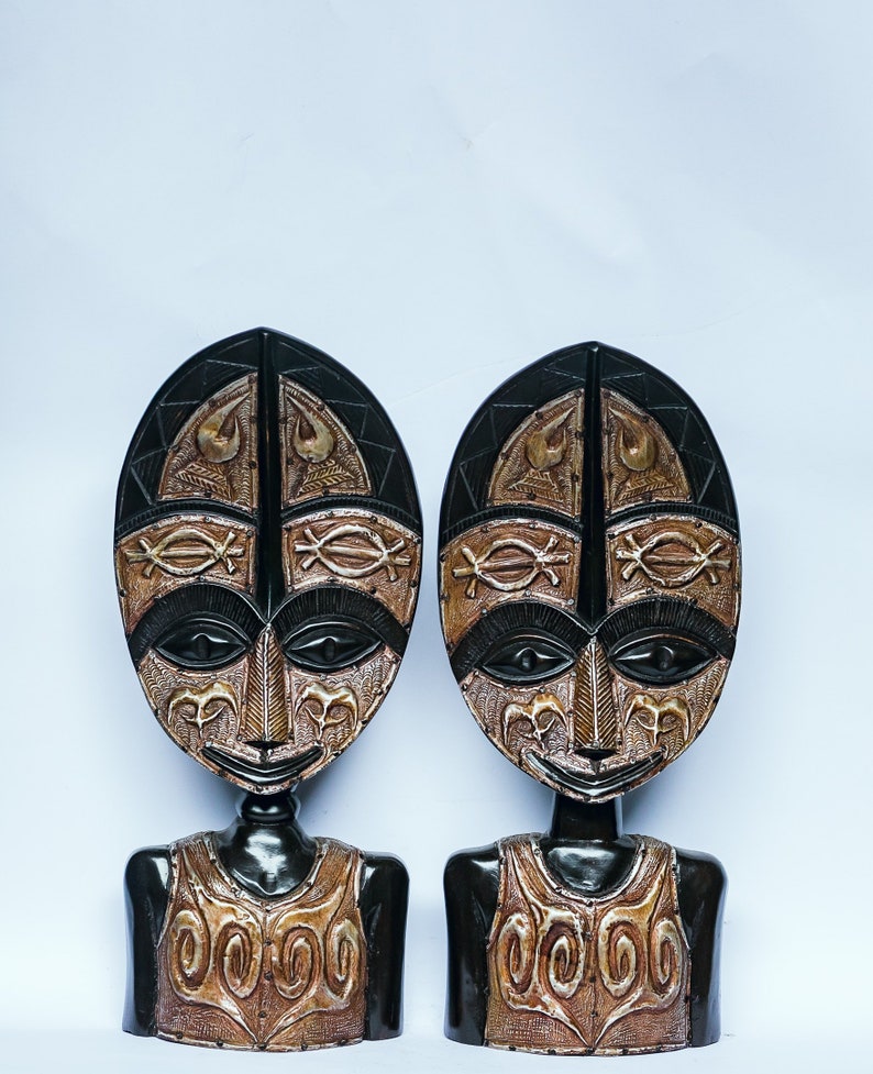 African Wood Sculpture-Regal Alien-like Couple Set African Wood Sculpture-Regal Alien-like Couple Set