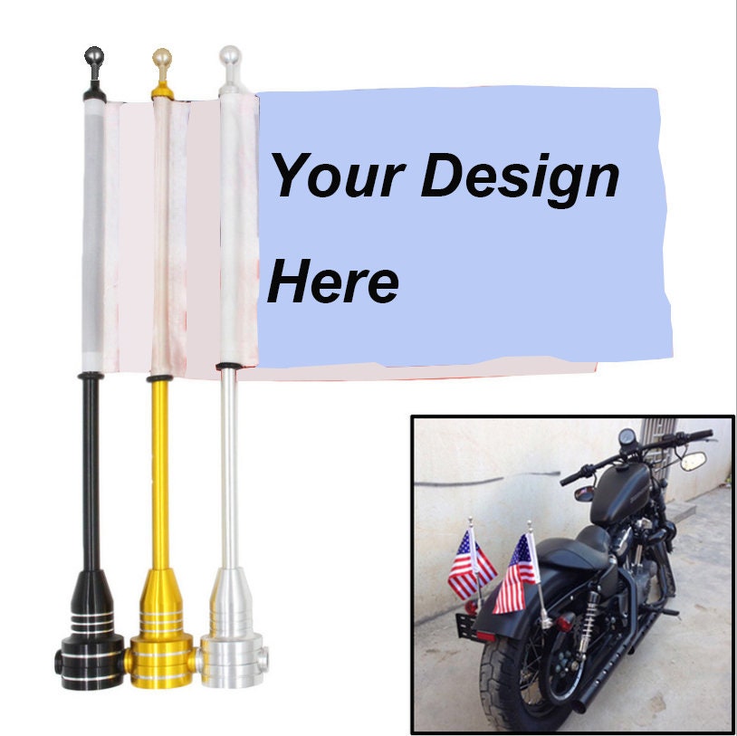 Custom Motorcycle Rear Rack Pole Flag Whole Set With Flag and Support Pole  