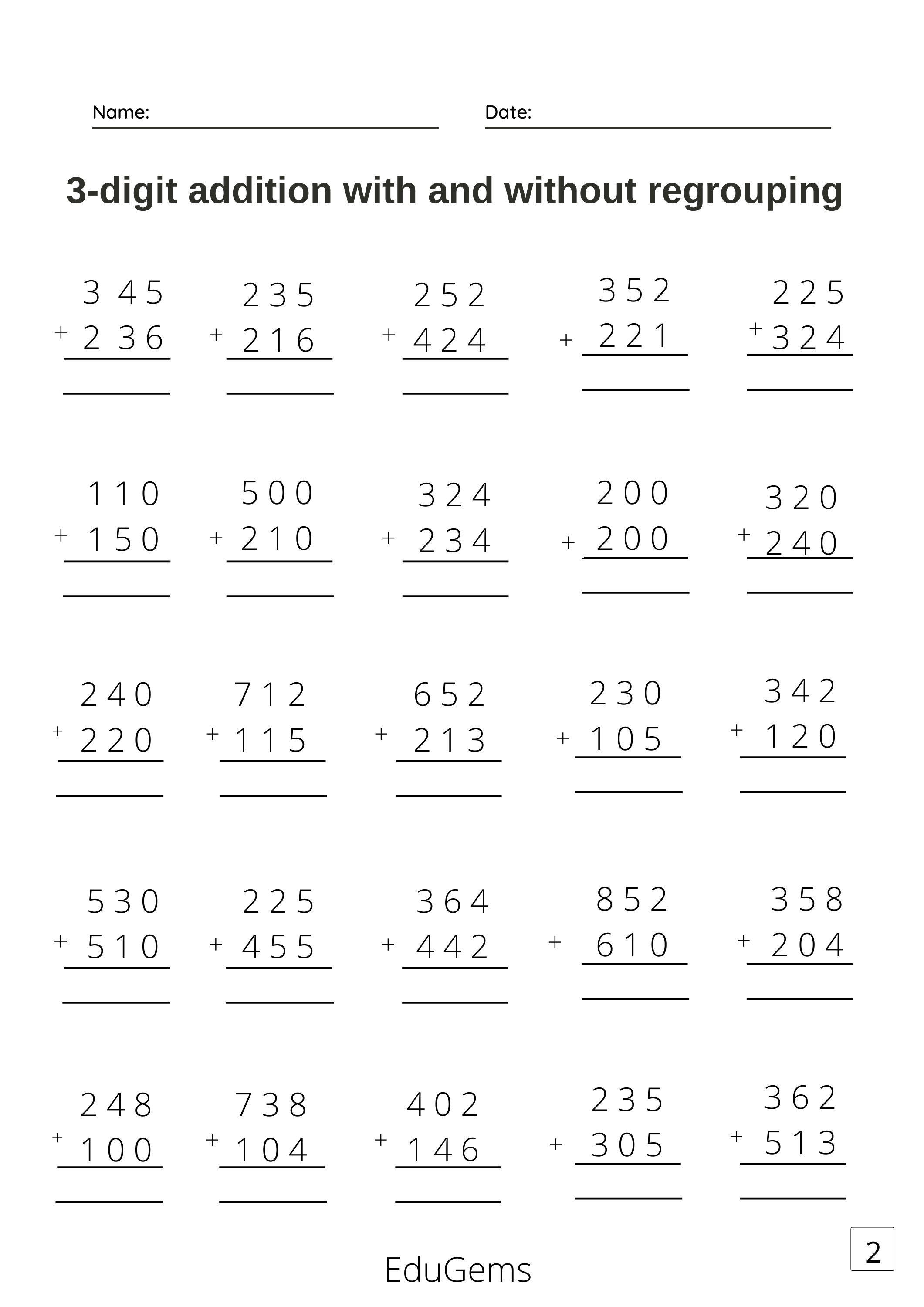 addition homework sheet