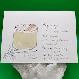 Cartão Postal Aquarela - Egg Nog - Coquetel de Férias - Coquetel Ilustrado - Receita de Coquetel em Aquarela