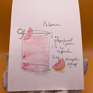 Carte postale aquarelle - Paloma Cocktail - Recette cocktail - Peinture cocktail