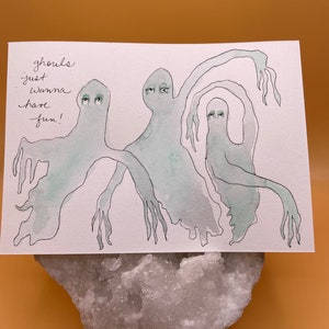Cartão postal aquarela - Ghouls - Ghouls só querem se divertir - Cartão fantasma - Cartão de Halloween