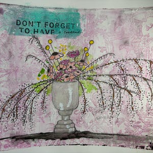 Flowers | Gel Print Monoprint | Don’t Forget| Cocktail | Acrylic | Mixed Media | Original Art | 9x12
