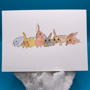 Rabbit Watercolor  - Rabbits Bunnies Easter Greeting Spring - Gift for Rabbit Lover - Rabbit Postcard - Original Art