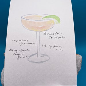 Pocztówka akwarelowa - Barbados Cocktail - Przepis na koktajl - Powitanie koktajlu - Oryginalna sztuka