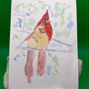 Cartões Postais Cardeais em Aquarela - Pintura de Pássaros - Saudação - Inverno - Cardeais Femininos Masculinos