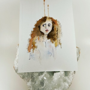 Helena Bonham Carter - Aquarelle Carte postale - Lucy Honeychurch - Une chambre avec vue - Oeuvre originale - Cadeau pour amateur de littérature
