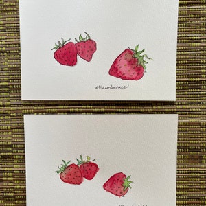 Carte postale à l’aquarelle - Fraises - Salutations à la fraise - Peinture à la fraise - Fruits