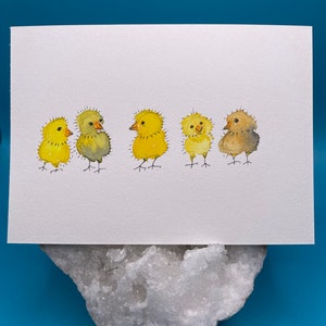 Baby-Kücken Ostern Aquarell - Küken gucken Ostergruß Frühlingspostkarte - Originale Kunst
