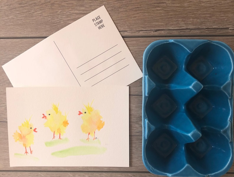 Chicks Watercolor Postcard