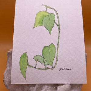 Postal de acuarela - Pothos - Acuarela Planta de interior - Saludo de plantas - Acuarela Pothos