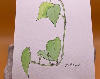 Watercolor Postcard - Pothos - Watercolor Houseplant - Plant Greeting - Watercolor Pothos