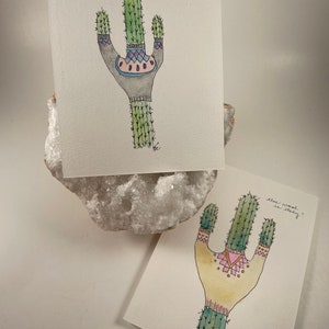 Cartão postal aquarela de cacto - suéter clima - presente para pássaro da neve