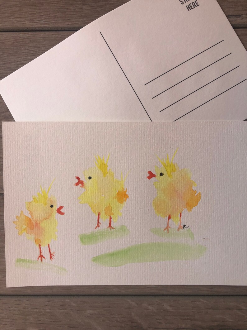 Chicks Watercolor Postcard