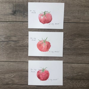 Aquarela de tomate - trocadilho - cartão postal - saudação de tomate