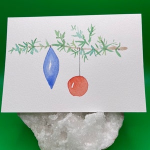 クリスマスの飾り - 水彩画のポストカード - 枝と飾り - オリジナルアート