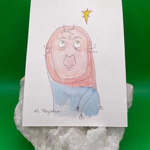 Befana Christmas Postcard - Befana - Nonna - Aquarela - Cartão de Natal - Natal Italiano - Arte Original