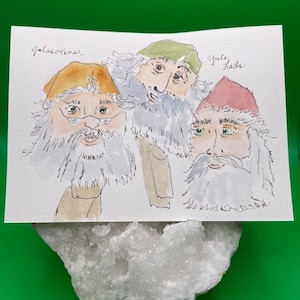 Carte postale aquarelle - Garçons de Noël - Jolesveinar - Garçons de Noël islandais - Aquarelle de Noël