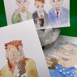 Guinness Drinking Watercolor Cards- Original Art - Gift for Guinness Lover - Greeting Card - People in Pubs - St Patrick’s Day