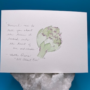 Cartão postal de alcachofra em aquarela - Citação de alcachofra - Arte original