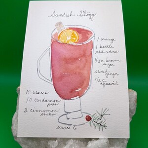 Receita Sueca Glogg - Coquetel de Natal - Coquetel Ilustrado - Receita de Coquetel em Aquarela - Presente para Amante de Coquetéis - Alegria de Natal