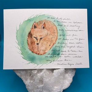 Carte postale d'aquarelle de renard endormi - carte pour l'amant de renard - Fox Den - poème