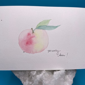 Postal de acuarela de melocotón - Juego de palabras con frutas - Saludo - Regalo para el amante de los melocotones