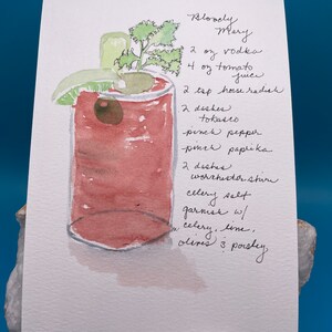 Cartão Postal Aquarela - Bloody Mary - Coquetel Ilustrado - Receita de Coquetel Aquarela