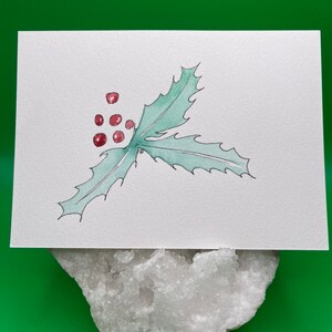 水彩画ポストカード - ヒイラギ - クリスマスの挨拶 - 冬の挨拶 - クリスマスカード
