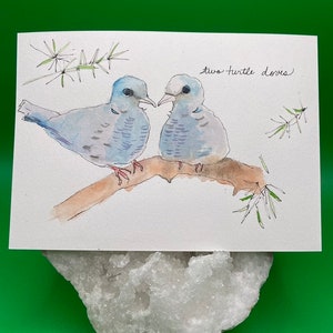 Two Turtle Doves Postcard -12 Days of Christmas Art - Christmas Watercolor - Handpainted Holiday Card - Original