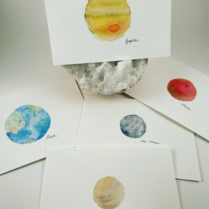 Postales de acuarela - Planetas y Luna - Sistema Solar - Planetas de acuarela - Tarjetas de felicitación